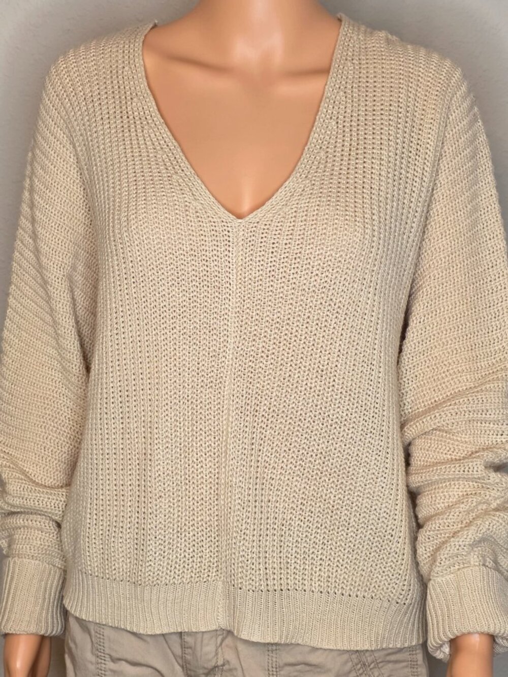 Oak & Trellis Chunky, Ribbed V-Neck Knit Sweater, Women's Size XL